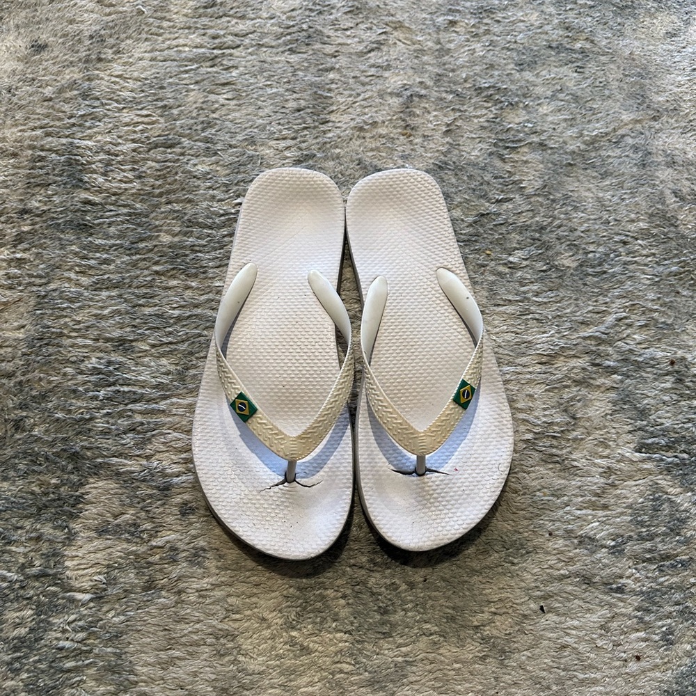 White Flip Flops with Green Accent